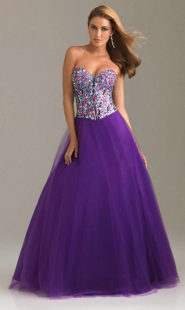 long strapless purple prom dresses